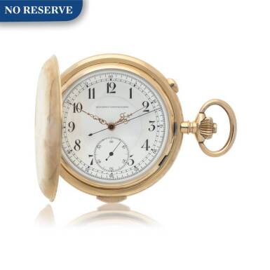View full screen - View 1 of Lot 96. A pink gold hunting cased quarter repeating chronograph watch, Circa 1900.