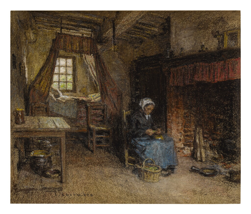 View full screen - View 1 of Lot 166. LÉON-AUGUSTIN LHERMITTE | PAYSANNE DEVANT L'ÂTRE.