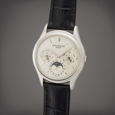 View full screen - View 1 of Lot 14. Reference 3940P-011 | A platinum automatic perpetual calendar wristwatch with moon phases, 24 hour and leap year indication, Circa 2005.