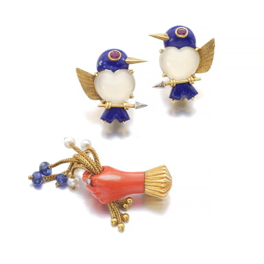 View full screen - View 1 of Lot 56. THREE GEM SET BROOCHES.