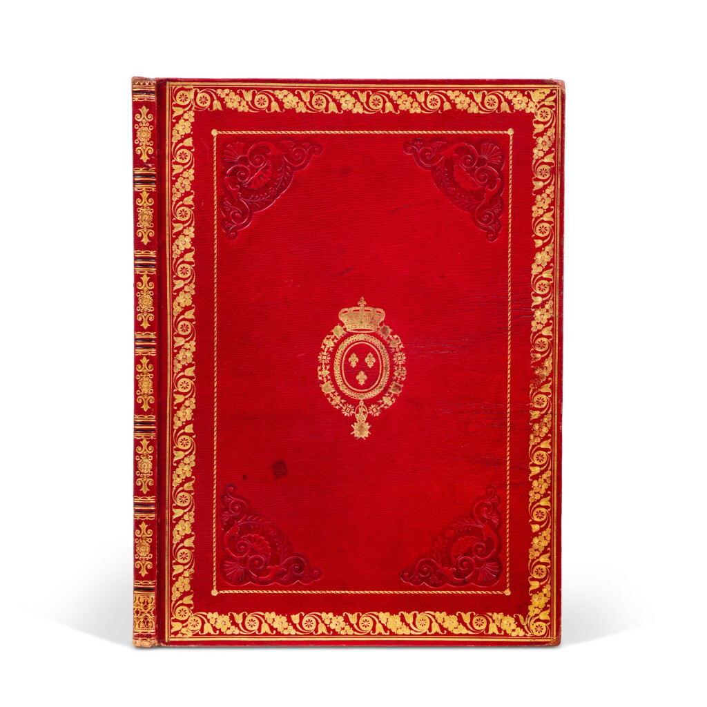 View full screen - View 1 of Lot 479. Album typographique, 1830. Petit in-folio. Maroquin rouge aux armes de Charles X..