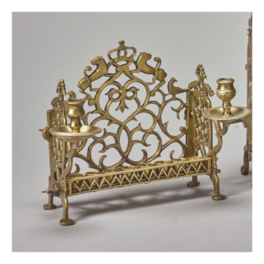 View full screen - View 1 of Lot 135. A POLISH BRASS HANUKAH LAMP, LATE 18TH/EARLY 19TH CENTURY.