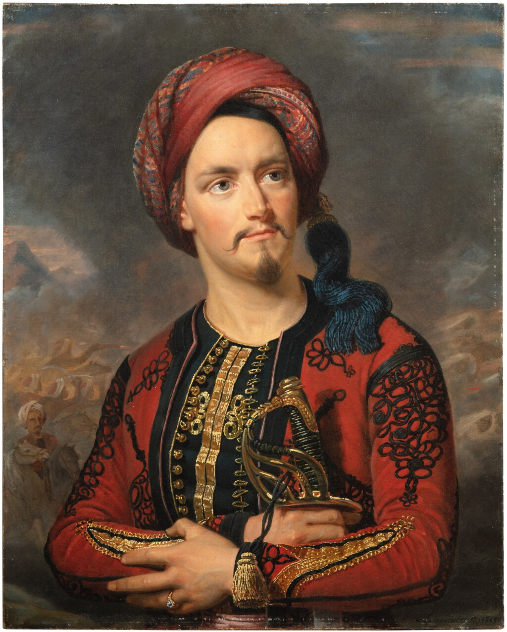 View full screen - View 1 of Lot 55. Portrait of a soldier dressed as an Ottoman | Portrait d'un soldat en costume ottoman.