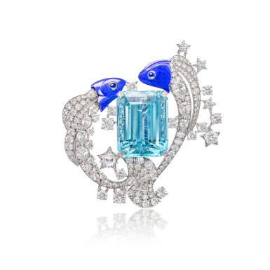 View full screen - View 1 of Lot 1856. 'Palais de la chance' Unique Aquamarine, Lapis Lazuli and Diamond Brooch | 梵克雅寶 | 'Palais de la chance' 海藍寶 配 青金石 及 鑽石 胸針.
