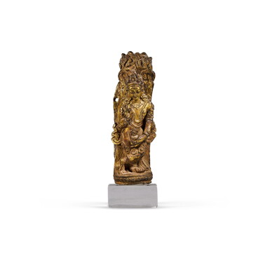 View full screen - View 1 of Lot 75. A small inscribed gilt-copper figure of a Buddhist deity Nepal, 17th century | 尼泊爾 十七世紀 鎏金銅合金供養天女.