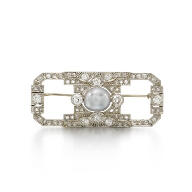 View full screen - View 1 of Lot 16. Pearl and Diamond Brooch, Circa 1920.