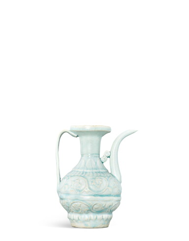 View full screen - View 1 of Lot 3728. A qingbai-glazed 'foliage' ewer, Southern Song - Yuan dynasty | 南宋至元 青白釉卷草紋執壺.