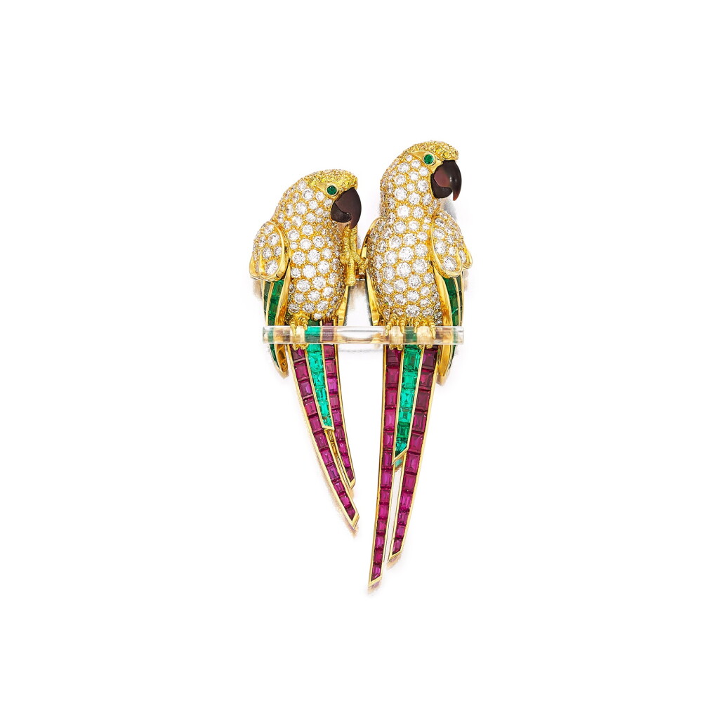 View full screen - View 1 of Lot 1854. Diamond, Gem Set and Mother-of-pearl Brooch | 卡地亞 | 鑽石 配 寳石 及 貝母 胸針.