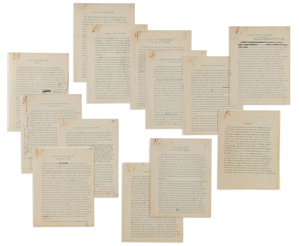View full screen - View 1 of Lot 1042. Hemingway, Ernest — Leonard Brown | Draft of Hemingway's collected works with extensive revisions and manuscript notes by Hemingway.