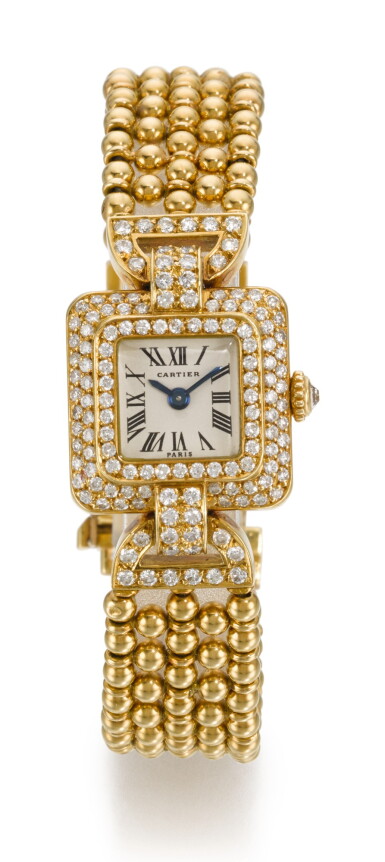 View full screen - View 1 of Lot 28. CARTIER | YELLOW GOLD DIAMOND-SET BRACELET WATCH, CIRCA 1987.