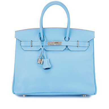 View full screen - View 1 of Lot 557. Limited Edition Bleu Celeste Epsom and Bleu Mykonos Verso Candy Birkin 35 Palladium Hardware, 2011.