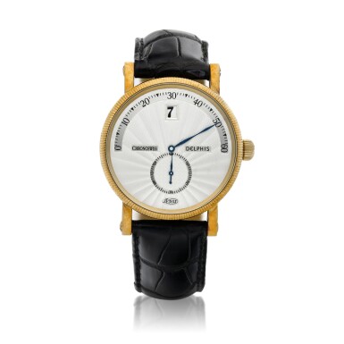 View full screen - View 1 of Lot 8246. Delphis, Reference CH 1421- | A yellow gold jumping hour wristwatch with retrograde minutes, Circa 2007 | Delphis 型號CH 1421 | 黃金跳時腕錶,備逆跳分鐘,約2007年製.