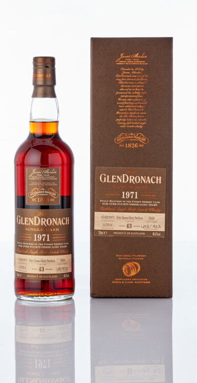 View full screen - View 1 of Lot 6129. The Glendronach Single Cask 43 Year Old 48.6 abv 1971 (1 BT70).