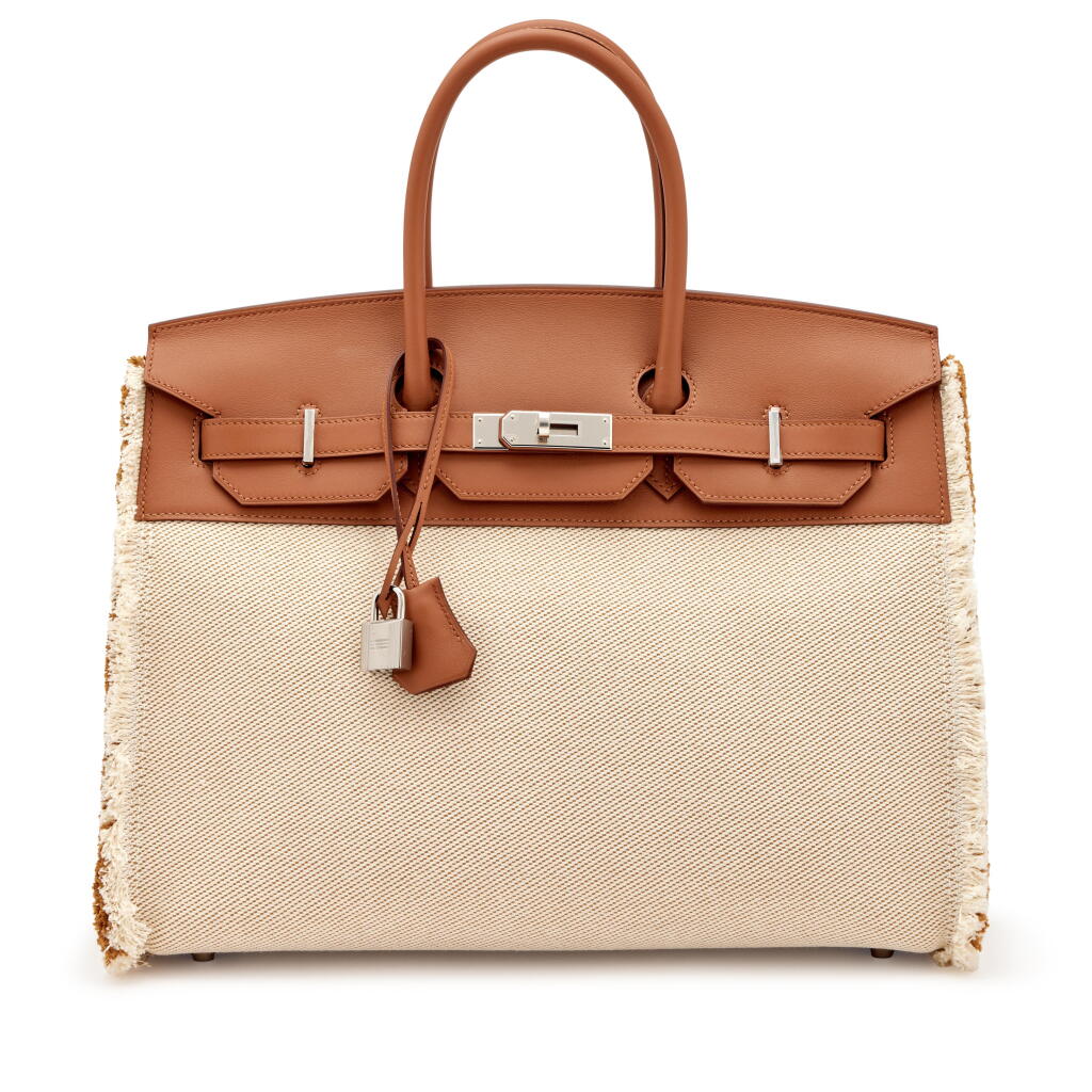 View full screen - View 1 of Lot 38. Gold Swift and Toile H Fray Fray Birkin 35 Palladium Hardware, 2023.