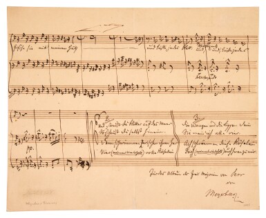 View full screen - View 1 of Lot 146. Giacomo Meyerbeer and Pietro Mascagni | Three autograph manuscripts, C19th-C20th.
