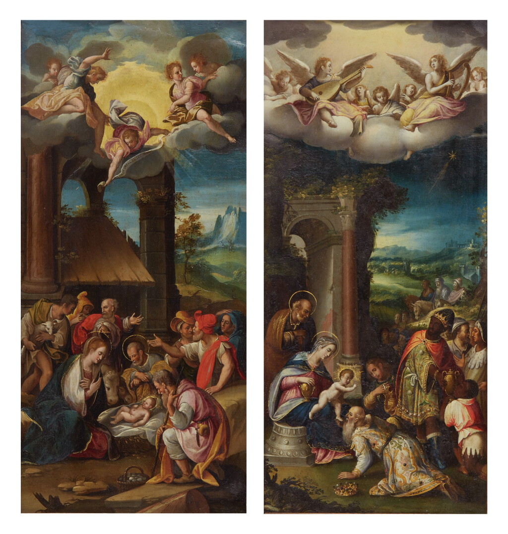View full screen - View 1 of Lot 23. PROSPERO FONTANA | ADORATION OF THE SHEPHERDS; ADORATION OF THE MAGI.