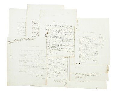 View full screen - View 1 of Lot 446. Ensemble de lettres et de documents concernant la publication des Mémoires d'outre-tombe. 1836-1848..