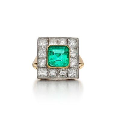 View full screen - View 1 of Lot 324. Emerald and diamond ring, circa 1983.