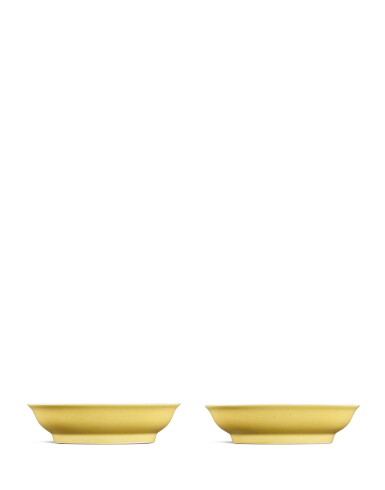 View full screen - View 1 of Lot 26. A pair of yellow-glazed dishes, Qing dynasty, 18th century .
