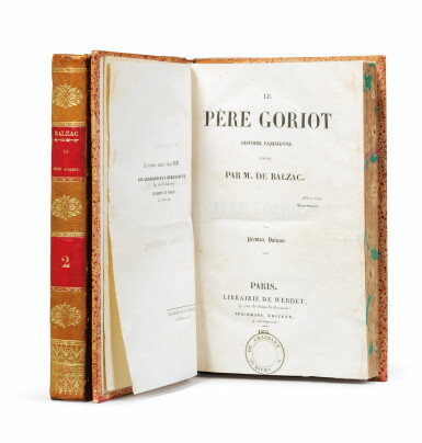 View full screen - View 1 of Lot 51. Le Père Goriot. Paris, 1835. 2 vol. in-8. Demi-basane de l'époque. Rare édition originale..