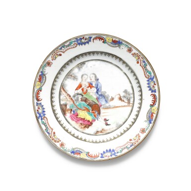 View full screen - View 1 of Lot 277. A famille-rose 'European Subject' plate, Qing dynasty, 18th century.