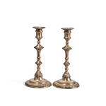 A Pair of English Cast-Brass Gadrooned-Base Candlesticks, circa 1760