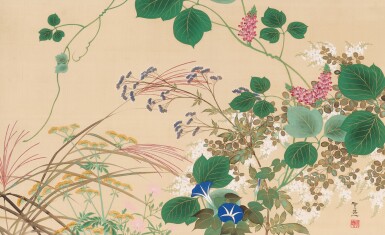 View full screen - View 1 of Lot 2008. Suzuki Kiitsu (1796-1858), Seven Grasses of Autumn (Aki no nanakusa), Edo period, early 19th century | 鈴木其一 秋七草 江戸時代末期 19世紀初頭.