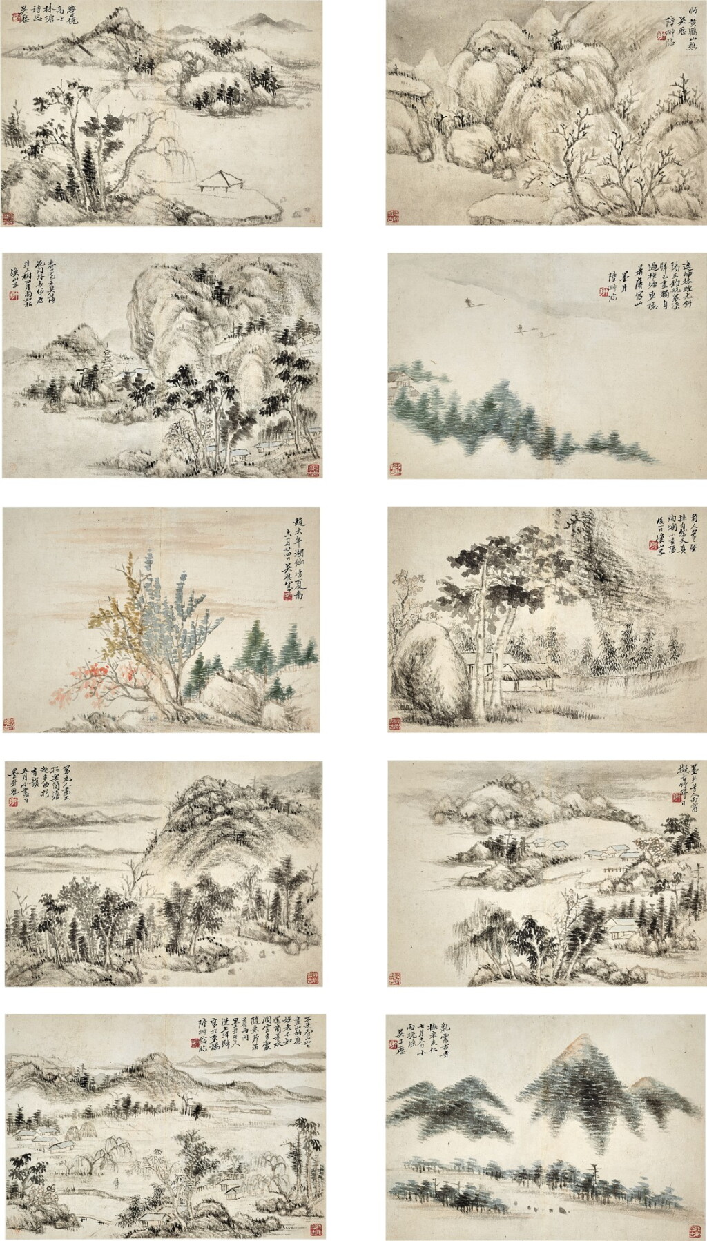 View full screen - View 1 of Lot 3182. 陸抑非 Lu Yifei | 臨吳歷擬古山水 Landscapes after Wu Li.