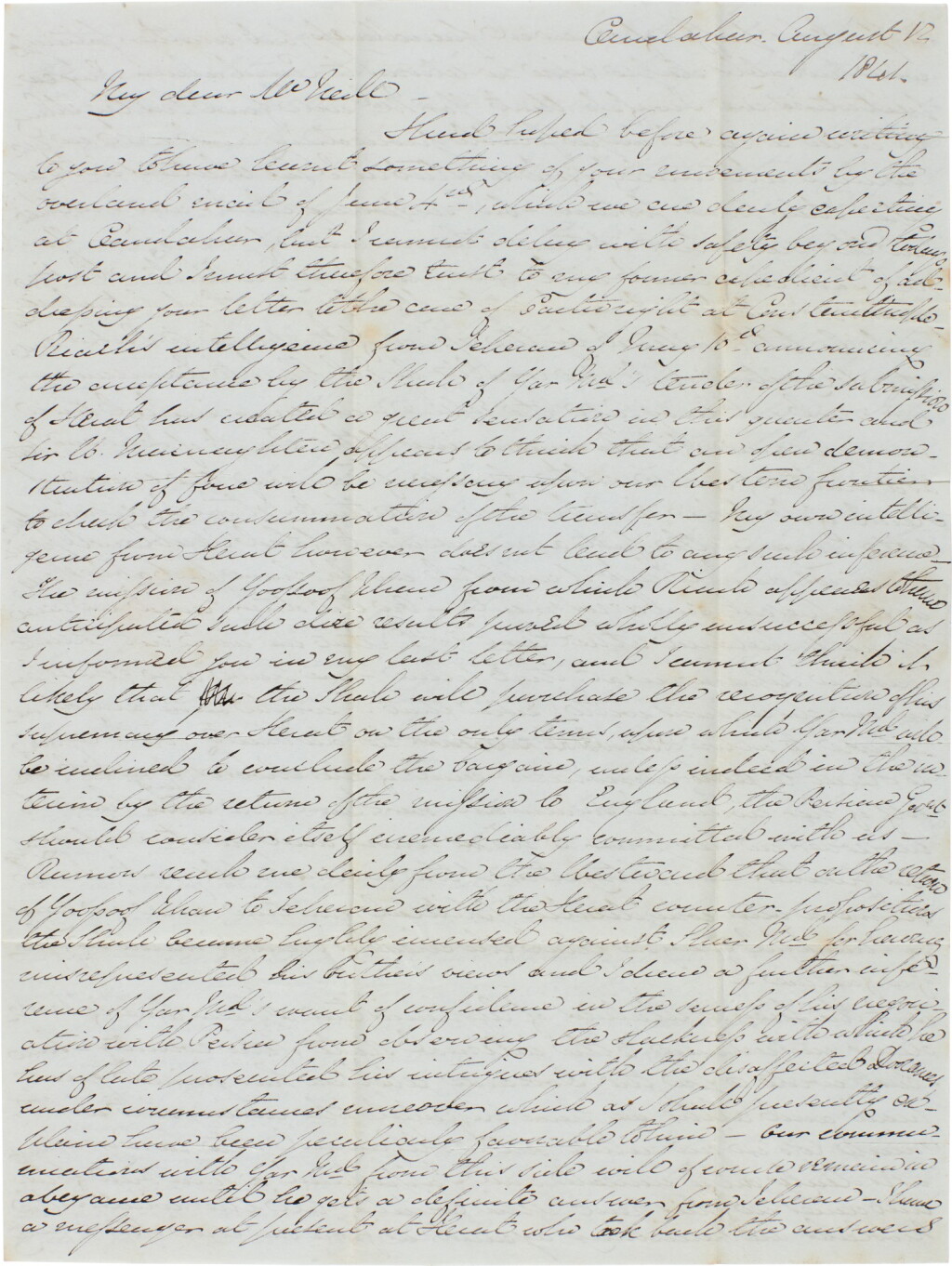 Voir en plein écran - Voir 1 du lot 48. First Anglo-Afghan War--Sir Henry Rawlinson | Letter on the situation in Afghanistan, to Sir John MacNeill, 1841.