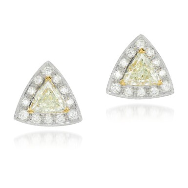 View full screen - View 1 of Lot 189. Coloured diamond and diamond earstuds.