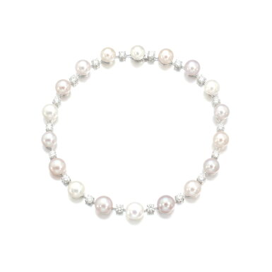 View full screen - View 1 of Lot 850. Cultured pearl and diamond necklace.