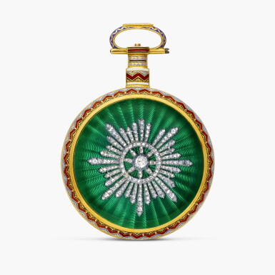 View full screen - View 1 of Lot 2306. A gold, enamel and diamond-set openface keywound duplex watch with sweep centre seconds and enamel dial, made for the Chinese market, Circa 1790.