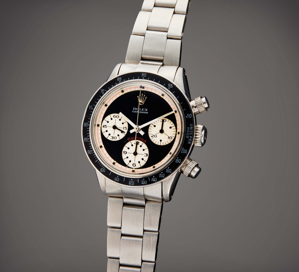 View full screen - View 1 of Lot 32. Reference 6240 'Paul Newman' Daytona | A stainless steel chronograph wristwatch with bracelet, Circa 1967.