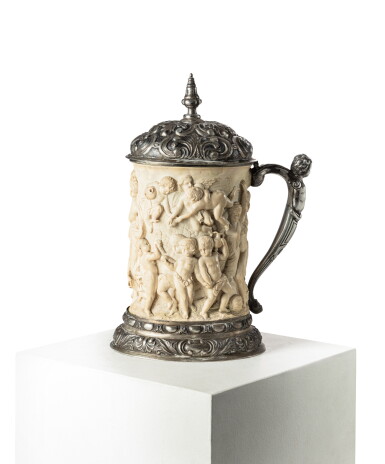 View full screen - View 1 of Lot 78. A German silver-mounted ivory tankard, late 19th century .