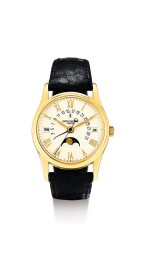 PATEK PHILIPPE | REFERENCE 5050, A YELLOW GOLD PERPETUAL CALENDAR WRISTWATCH WITH RETROGRADE DATE, MOON PHASES, LEAP YEAR INDICATION AND ROMAN NUMERALS, MADE IN 1995