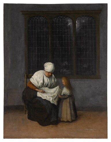 View full screen - View 1 of Lot 25. Old woman seated with a young girl before a window.