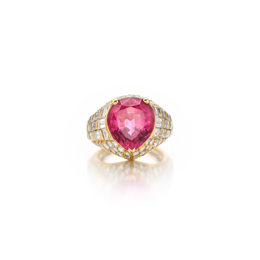 View full screen - View 1 of Lot 473. Rubellite and Diamond Ring, France.