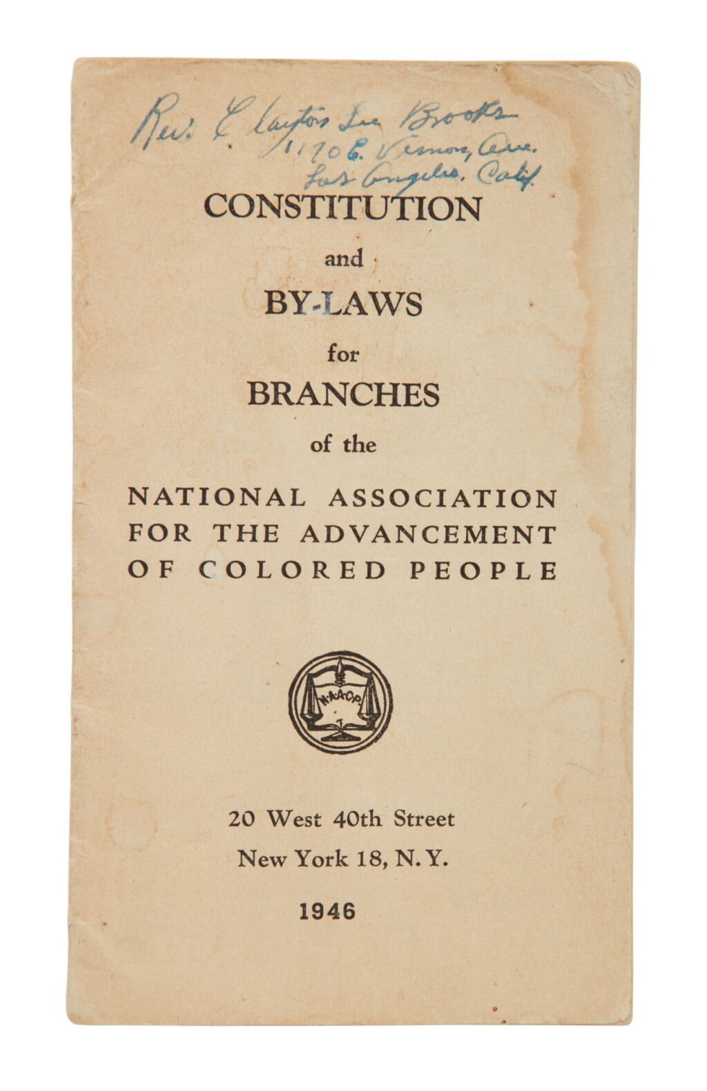 View full screen - View 1 of Lot 155. National Association for the Advancement of Colored People | The NAACP Constitution for 1946.