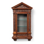 An Italian Renaissance Revival Carved Walnut Wall-Mounted Display Cabinet, Dated 1866, By Luigi Frullini, Florence
