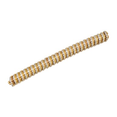 View full screen - View 1 of Lot 47. Gold and Diamond Bracelet, France.
