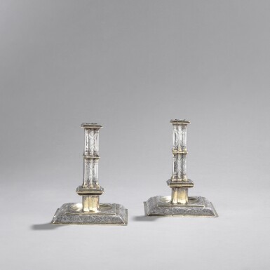View full screen - View 1 of Lot 300. A pair of German parcel-gilt silver candlesticks, Johann Conrad Treffler, Augsburg, circa 1685.