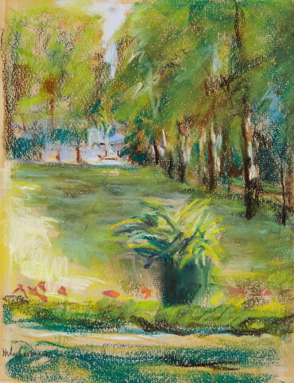 View full screen - View 1 of Lot 58. Des Künstlers Garten von der Terrasse nach Osten gesehen mit Blick auf die Birkenallee und den Wannsee (The Artist's Garden Seen to the East from the Terrace with a View of the Birch Avenue and the Wannsee).