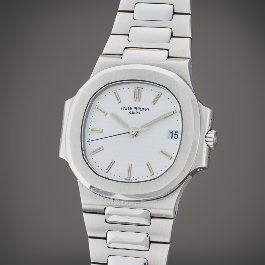 View full screen - View 1 of Lot 370. Reference 3800/1A Nautilus | A stainless steel automatic wristwatch with date and bracelet, Circa 2000.