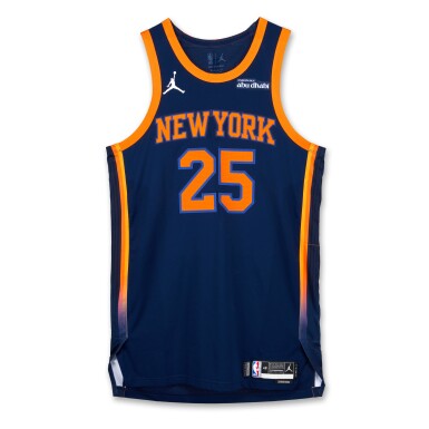 View full screen - View 1 of Lot 90. Mikal Bridges New York Knicks 2024-2025 Game Worn Statement Edition Jersey .