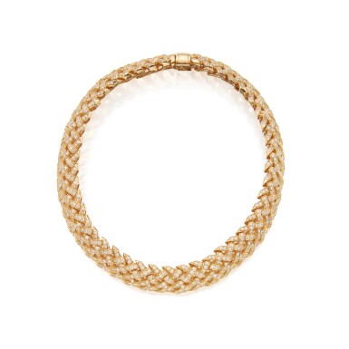 View full screen - View 1 of Lot 38. Jean Vitau | Gold and Diamond Necklace .