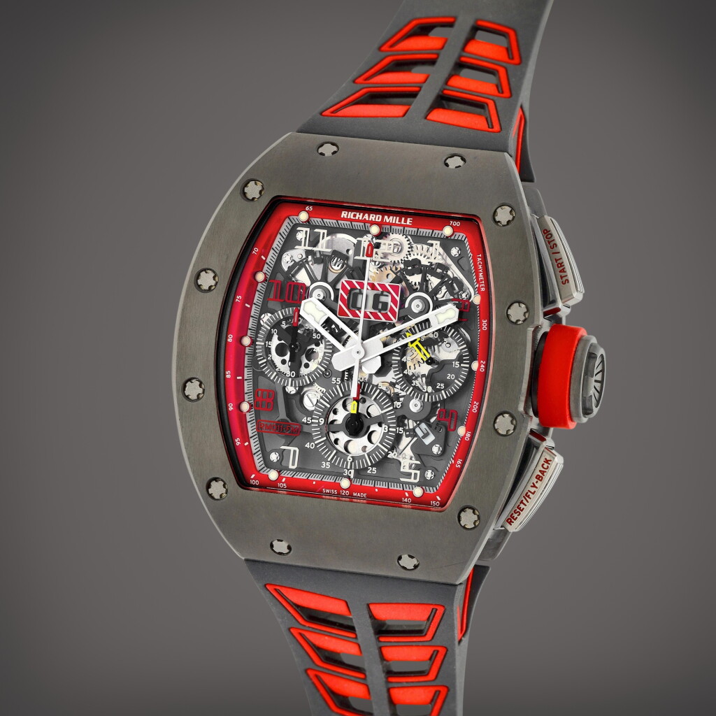 View full screen - View 1 of Lot 167. Reference RM011 AH Ti ‘Felipe Massa Singapore GP’ | A limited edition titanium semi-skeletonized annual calendar flyback chronograph wristwatch with digital date display, Circa 2008.