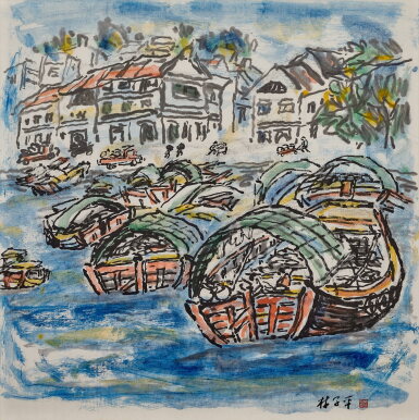 View full screen - View 1 of Lot 533. Lim Tze Peng 林子平 | Singapore River Scene 新加坡河景.
