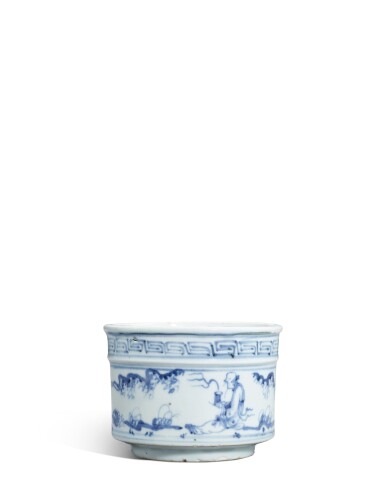 View full screen - View 1 of Lot 818. A blue and white 'immortal' incense burner, Ming dynasty, Zhengtong period | 明正統 青花仙人焚香圖香爐.