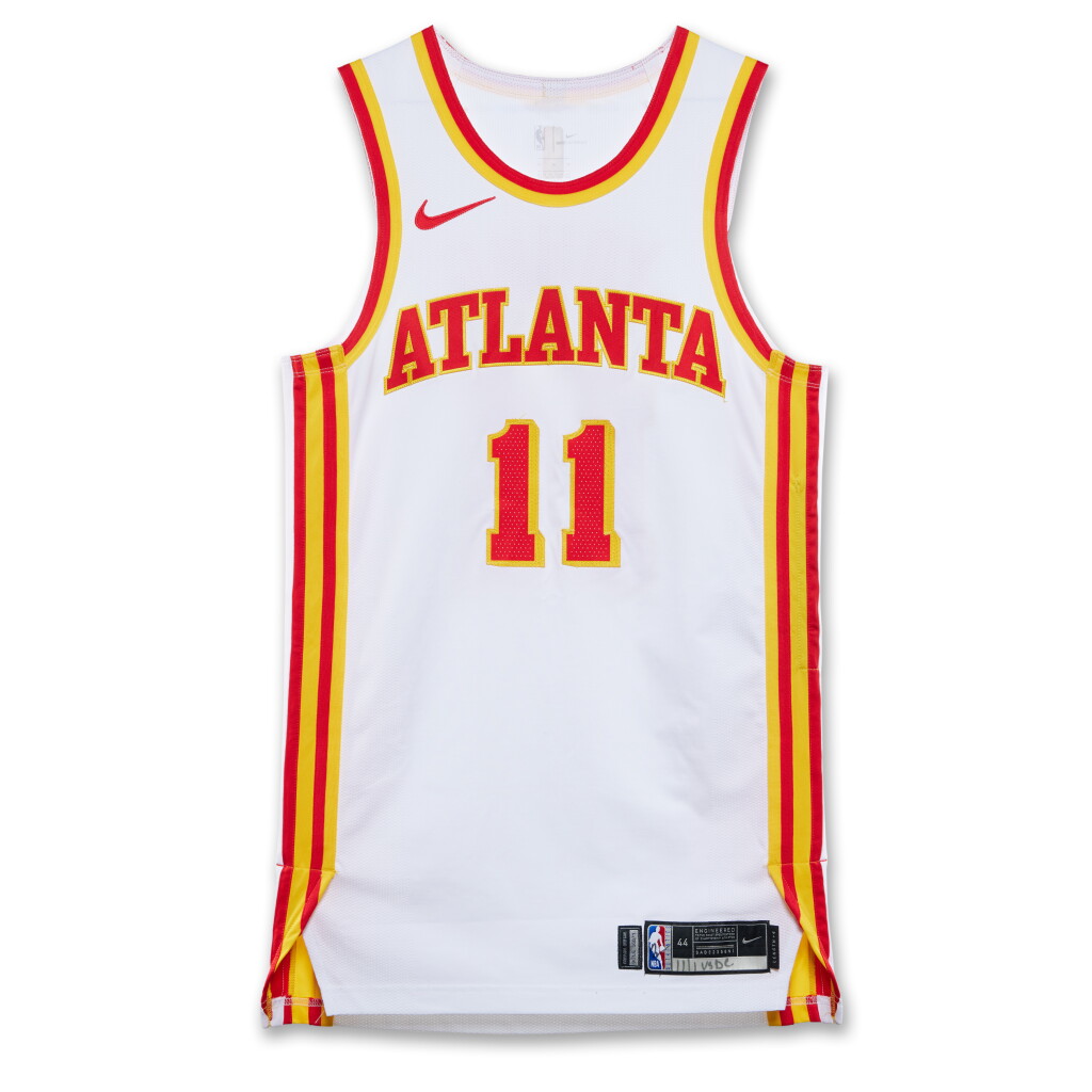 View full screen - View 1 of Lot 54. Trae Young Atlanta Hawks 2023-2024 Game Worn Association Edition Jersey | Double-Double.