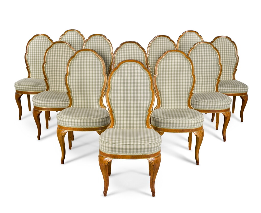 View full screen - View 1 of Lot 98. A set of twelve North European parcel-gilt walnut dining chairs, six 19th century and six modern.